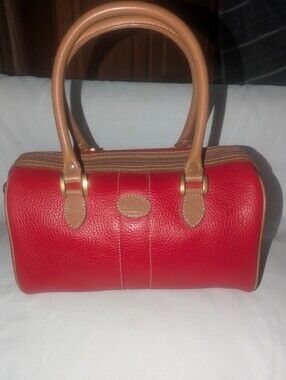 Vintage Liz Claiborne Red Barrel Satchel with Tan Handles